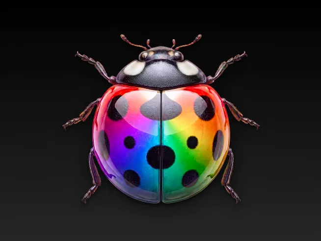 The Shutterbug app icon: a glossy ladybug with a rainbow shell